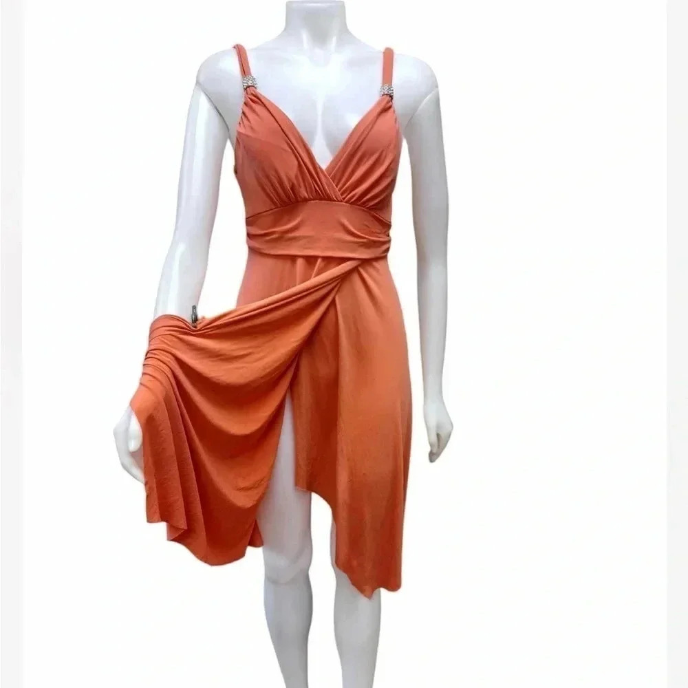 Le Chateau Formal Coral Sleeveless Midi Wrap Dress  Size Medium